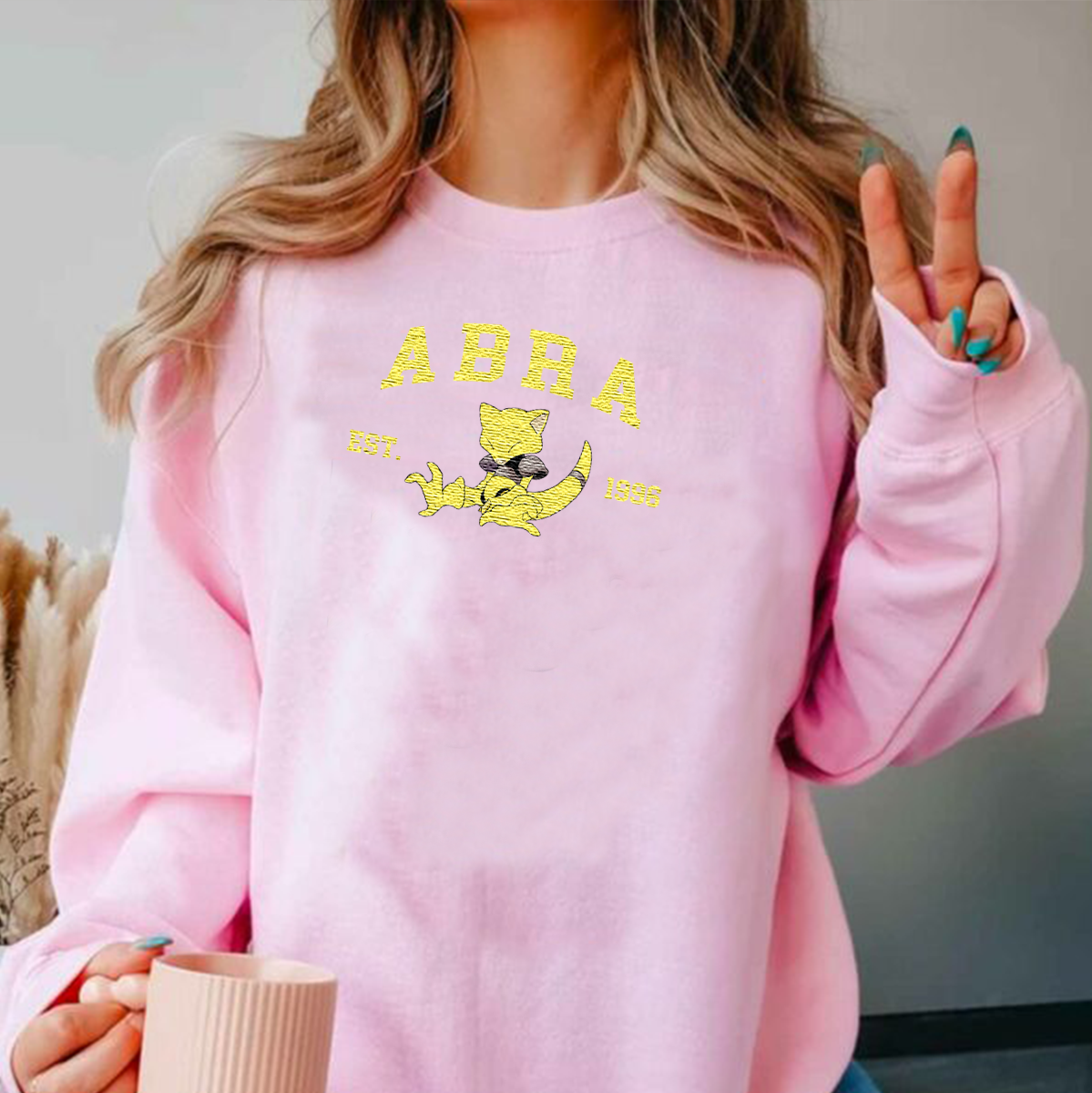 Abra Adorable Pokémon Anime-Themed Embroidered T-Shirt,Crewneck,Hoodie-Trendy Versatile and a Thoughtful Gift for Friends,ICE-1121