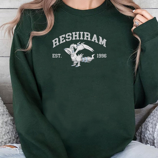 Reshiram Adorable Pokémon Anime-Themed Embroidered T-Shirt,Crewneck,Hoodie-Trendy Versatile and a Thoughtful Gift for Friends,ICE-1142