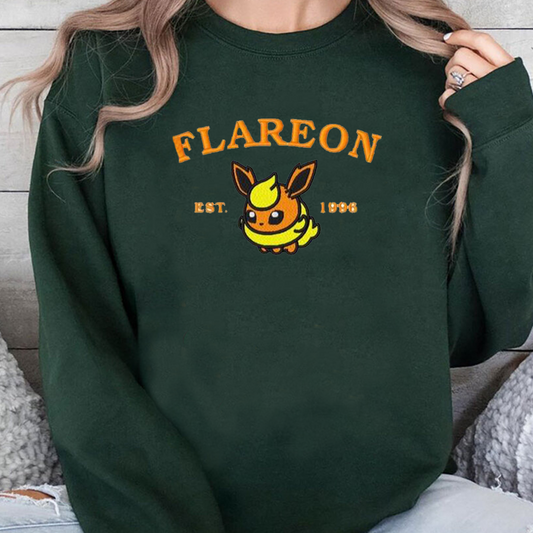 Flareon-Q.Adorable Pokémon Anime-Themed Embroidered T-Shirt,Crewneck,Hoodie-Trendy Versatile and a Thoughtful Gift for Friends,ICE-922