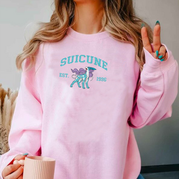 Suicune Adorable Pokémon Anime-Themed Embroidered T-Shirt,Crewneck,Hoodie-Trendy Versatile and a Thoughtful Gift for Friends,ICE-1182