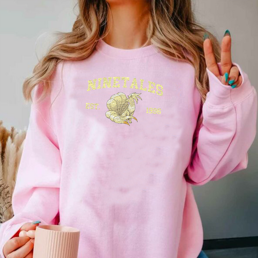 Ninetales Adorable Pokémon Anime-Themed Embroidered T-Shirt,Crewneck,Hoodie-Trendy Versatile and a Thoughtful Gift for Friends,ICE-1190