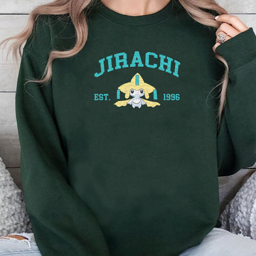 Jirachi Adorable Pokémon Anime-Themed Embroidered T-Shirt,Crewneck,Hoodie-Trendy Versatile and a Thoughtful Gift for Friends,ICE-1100