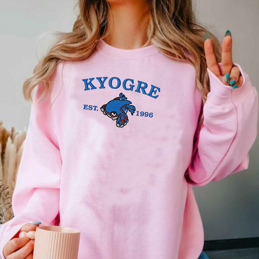 Kyogre-Q. Adorable Pokémon Anime-Themed Embroidered T-Shirt,Crewneck,Hoodie-Trendy Versatile and a Thoughtful Gift for Friends,ICE-988