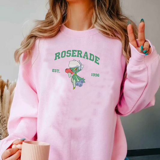 Roserade Adorable Pokémon Anime-Themed Embroidered T-Shirt,Crewneck,Hoodie-Trendy Versatile and a Thoughtful Gift for Friends,ICE-1001