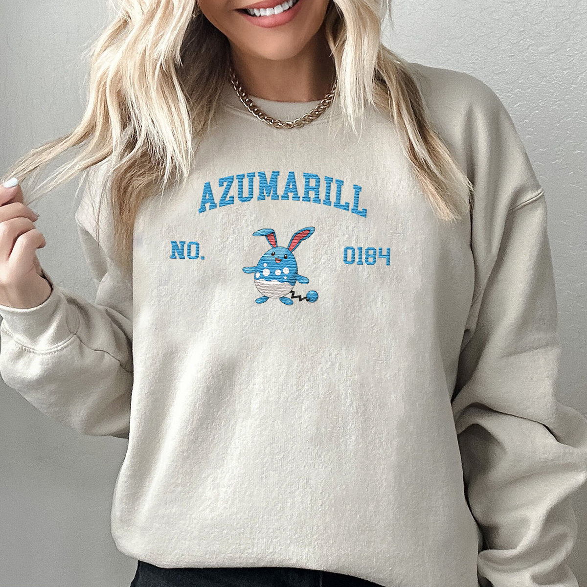 Azumarill Adorable Pokémon Anime-Themed Embroidered T-Shirt,Crewneck,Hoodie-Trendy Versatile and a Thoughtful Gift for Friends,ICE-1629