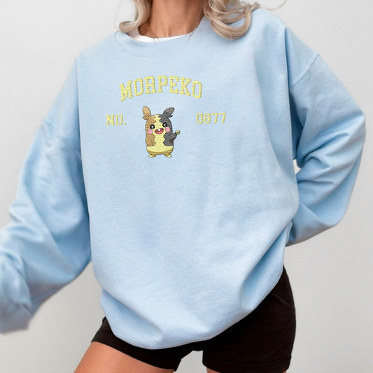 Morpeko Adorable Pokémon Anime-Themed Embroidered T-Shirt,Crewneck,Hoodie-Trendy Versatile and a Thoughtful Gift for Friends,ICE-1592