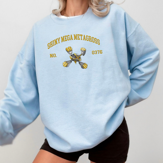 Shiny Mega Metagross Adorable Pokémon Anime-Themed Embroidered T-Shirt,Crewneck,Hoodie-Trendy Versatile and a Thoughtful Gift for Friends,ICE-1731