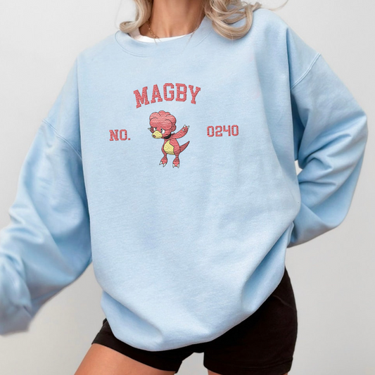 Magby Adorable Pokémon Anime-Themed Embroidered T-Shirt,Crewneck,Hoodie-Trendy Versatile and a Thoughtful Gift for Friends,ICE-1617