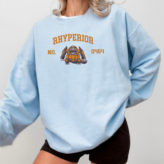 Rhyperior Adorable Pokémon Anime-Themed Embroidered T-Shirt,Crewneck,Hoodie-Trendy Versatile and a Thoughtful Gift for Friends,ICE-1559