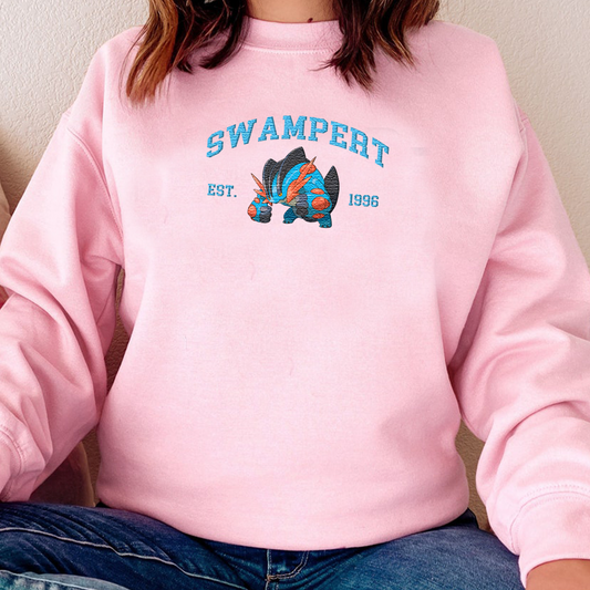 Swampert Adorable Pokémon Anime-Themed Embroidered T-Shirt,Crewneck,Hoodie-Trendy Versatile and a Thoughtful Gift for Friends,ICE-1003