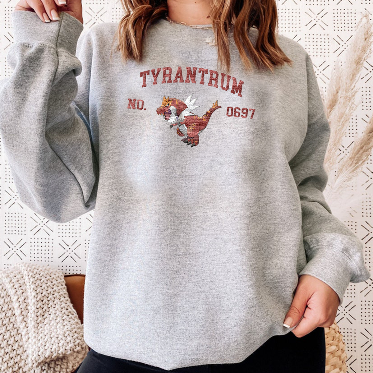 Tyrantrum Adorable Pokémon Anime-Themed Embroidered T-Shirt,Crewneck,Hoodie-Trendy Versatile and a Thoughtful Gift for Friends,ICE-1566