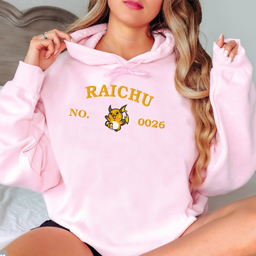 Raichu-Q. Adorable Pokémon Anime-Themed Embroidered T-Shirt,Crewneck,Hoodie-Trendy Versatile and a Thoughtful Gift for Friends,ICE-1264