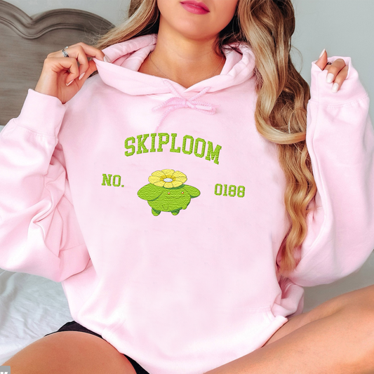 Skiploom Adorable Pokémon Anime-Themed Embroidered T-Shirt,Crewneck,Hoodie-Trendy Versatile and a Thoughtful Gift for Friends,ICE-1633
