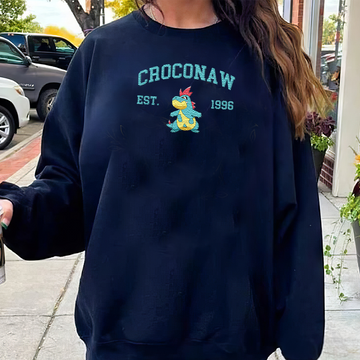 Croconaw Adorable Pokémon Anime-Themed Embroidered T-Shirt,Crewneck,Hoodie-Trendy Versatile and a Thoughtful Gift for Friends,ICE-1220