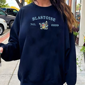 Blastoise-Q. Adorable Pokémon Anime-Themed Embroidered T-Shirt,Crewneck,Hoodie-Trendy Versatile and a Thoughtful Gift for Friends,ICE-1242