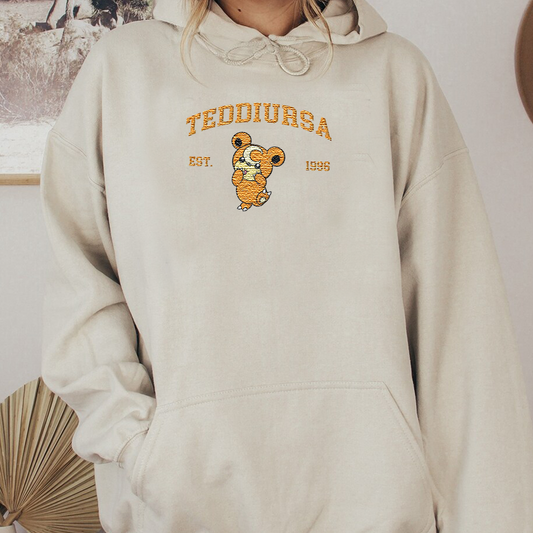 Teddiursa Adorable Pokémon Anime-Themed Embroidered T-Shirt,Crewneck,Hoodie-Trendy Versatile and a Thoughtful Gift for Friends,ICE-1169