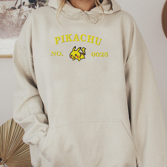 Pikachu-Q.Adorable Pokémon Anime-Themed Embroidered T-Shirt,Crewneck,Hoodie-Trendy Versatile and a Thoughtful Gift for Friends,ICE-1236