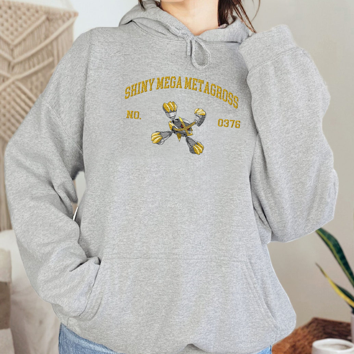 Shiny Mega Metagross Adorable Pokémon Anime-Themed Embroidered T-Shirt,Crewneck,Hoodie-Trendy Versatile and a Thoughtful Gift for Friends,ICE-1731