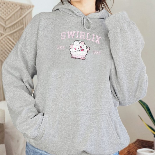 Swirlix Adorable Pokémon Anime-Themed Embroidered T-Shirt,Crewneck,Hoodie-Trendy Versatile and a Thoughtful Gift for Friends,ICE-1167