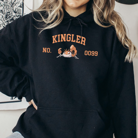 Kingler Adorable Pokémon Anime-Themed Embroidered T-Shirt,Crewneck,Hoodie-Trendy Versatile and a Thoughtful Gift for Friends,ICE-1611