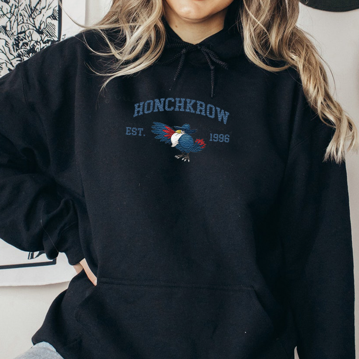 Honchkrow Adorable Pokémon Anime-Themed Embroidered T-Shirt,Crewneck,Hoodie-Trendy Versatile and a Thoughtful Gift for Friends,ICE-1222