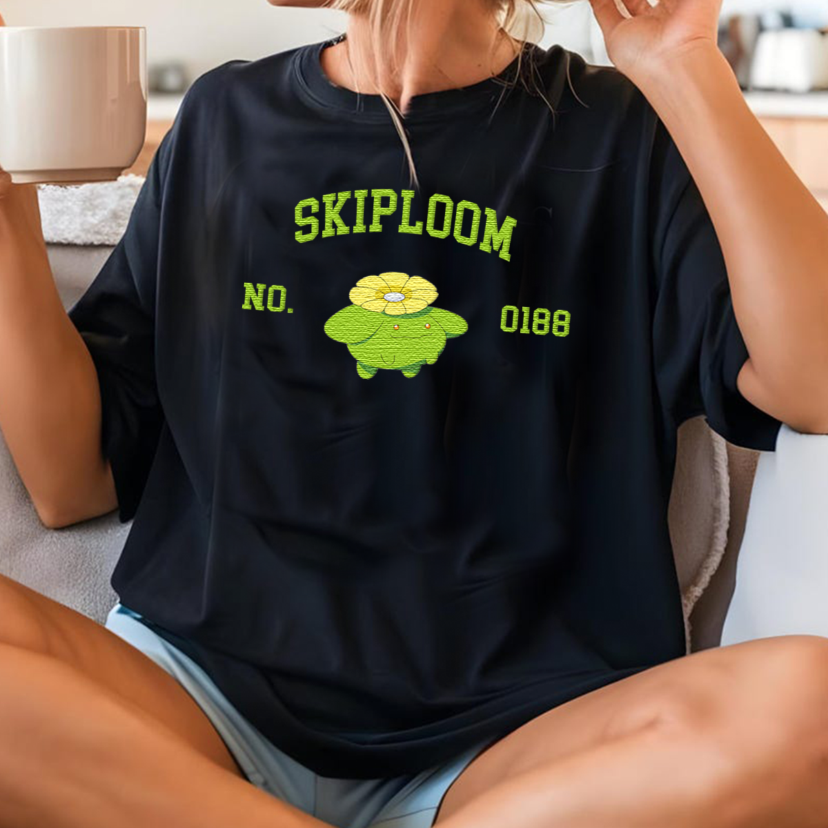 Skiploom Adorable Pokémon Anime-Themed Embroidered T-Shirt,Crewneck,Hoodie-Trendy Versatile and a Thoughtful Gift for Friends,ICE-1633
