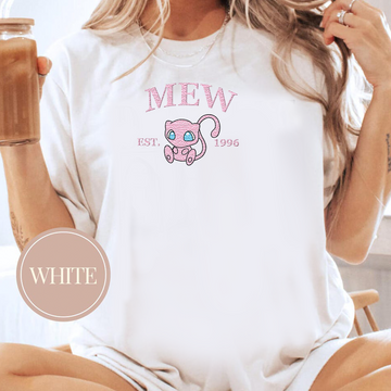 Mew-Q.Adorable Pokémon Anime-Themed Embroidered T-Shirt,Crewneck,Hoodie-Trendy Versatile and a Thoughtful Gift for Friends,ICE-927