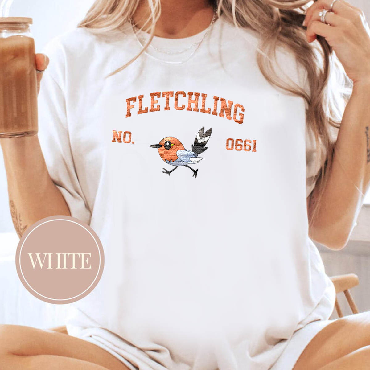 Fletchling Adorable Pokémon Anime-Themed Embroidered T-Shirt,Crewneck,Hoodie-Trendy Versatile and a Thoughtful Gift for Friends,ICE-1639