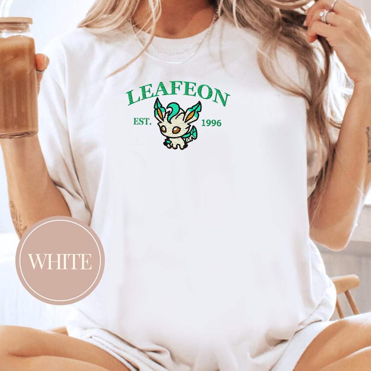 Leafeon-Q.Adorable Pokémon Anime-Themed Embroidered T-Shirt,Crewneck,Hoodie-Trendy Versatile and a Thoughtful Gift for Friends,ICE-915