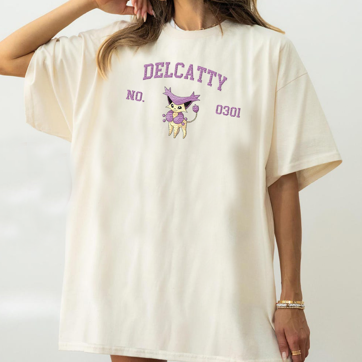 Delcatty Adorable Pokémon Anime-Themed Embroidered T-Shirt,Crewneck,Hoodie-Trendy Versatile and a Thoughtful Gift for Friends,ICE-1589