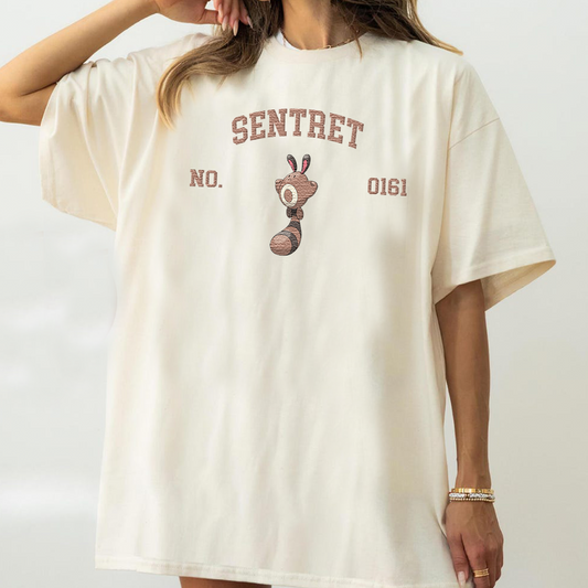 Sentret Adorable Pokémon Anime-Themed Embroidered T-Shirt,Crewneck,Hoodie-Trendy Versatile and a Thoughtful Gift for Friends,ICE-1632