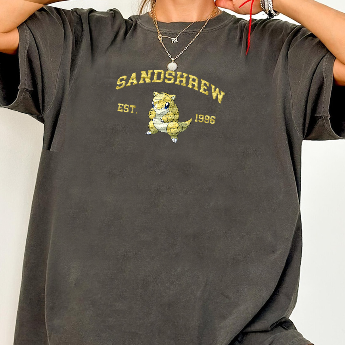 Sandshrew Adorable Pokémon Anime-Themed Embroidered T-Shirt,Crewneck,Hoodie-Trendy Versatile and a Thoughtful Gift for Friends,ICE-890