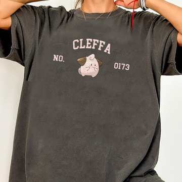 Cleffa Adorable Pokémon Anime-Themed Embroidered T-Shirt,Crewneck,Hoodie-Trendy Versatile and a Thoughtful Gift for Friends,ICE-1622
