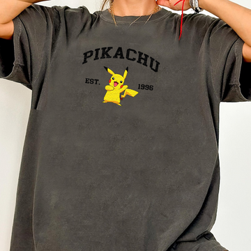Pikachu Adorable Pokémon Anime-Themed Embroidered T-Shirt,Crewneck,Hoodie-Trendy Versatile and a Thoughtful Gift for Friends,ICE-923