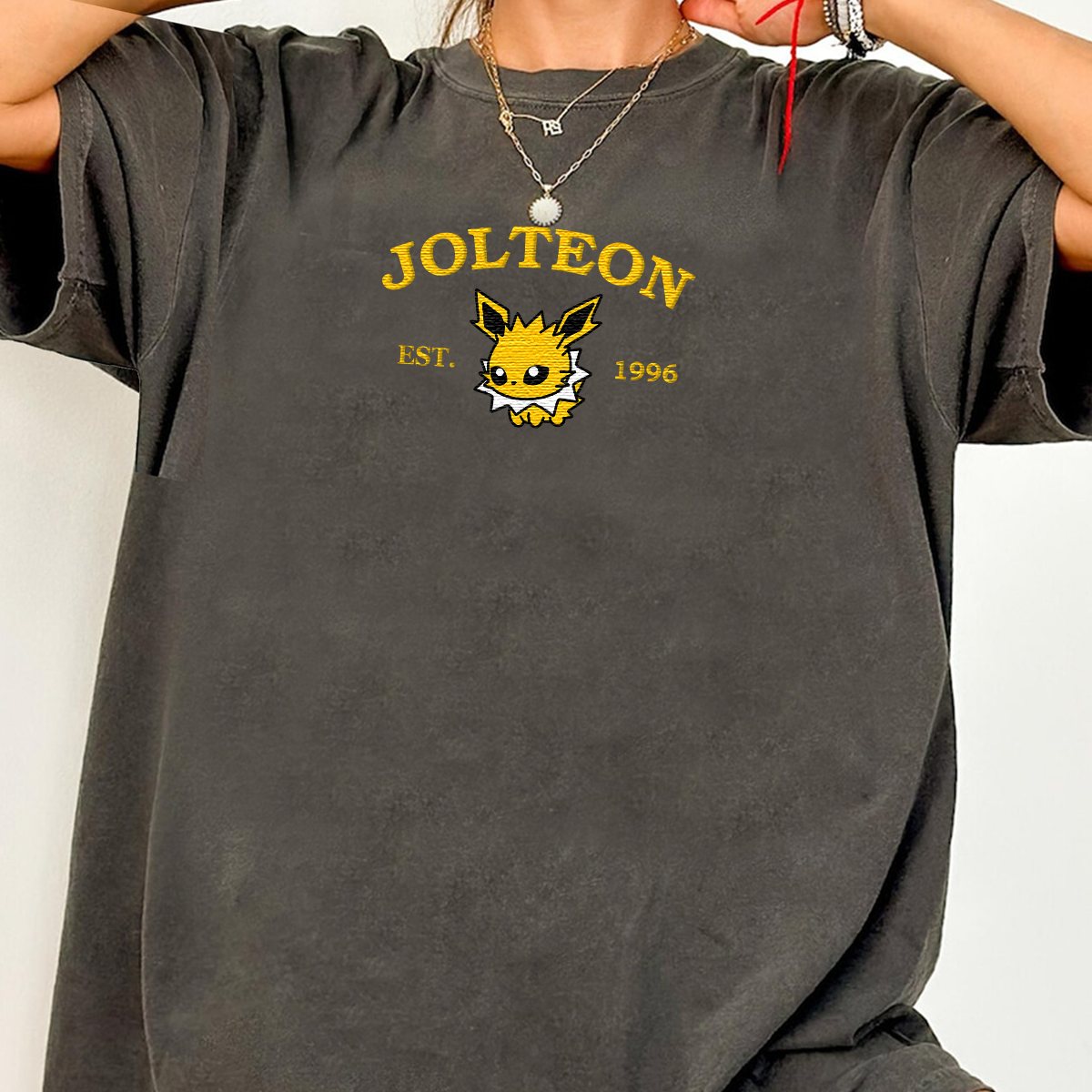 Jolteon-Q. Adorable Pokémon Anime-Themed Embroidered T-Shirt,Crewneck,Hoodie-Trendy Versatile and a Thoughtful Gift for Friends,ICE-920