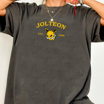 Jolteon-Q. Adorable Pokémon Anime-Themed Embroidered T-Shirt,Crewneck,Hoodie-Trendy Versatile and a Thoughtful Gift for Friends,ICE-920