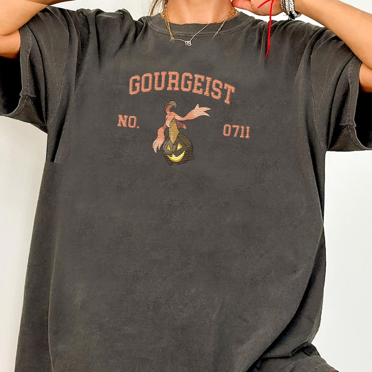 Gourgeist Adorable Pokémon Anime-Themed Embroidered T-Shirt,Crewneck,Hoodie-Trendy Versatile and a Thoughtful Gift for Friends,ICE-1567