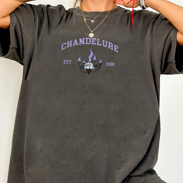 Chandelure Bezauberndes Pokémon-T-Shirt mit Anime-Motiv und Stickerei, Rundhalsausschnitt, Kapuzenpullover, trendig, vielseitig und ein aufmerksames Geschenk für Freunde, ICE-886