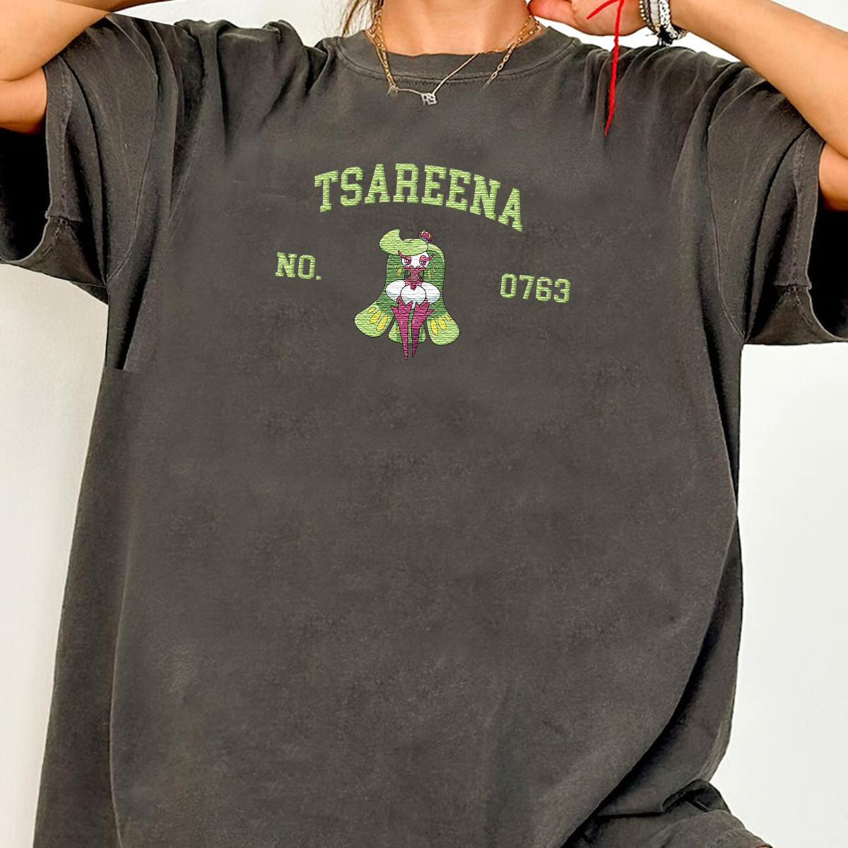 Tsareena Adorable Pokémon Anime-Themed Embroidered T-Shirt,Crewneck,Hoodie-Trendy Versatile and a Thoughtful Gift for Friends,ICE-1588