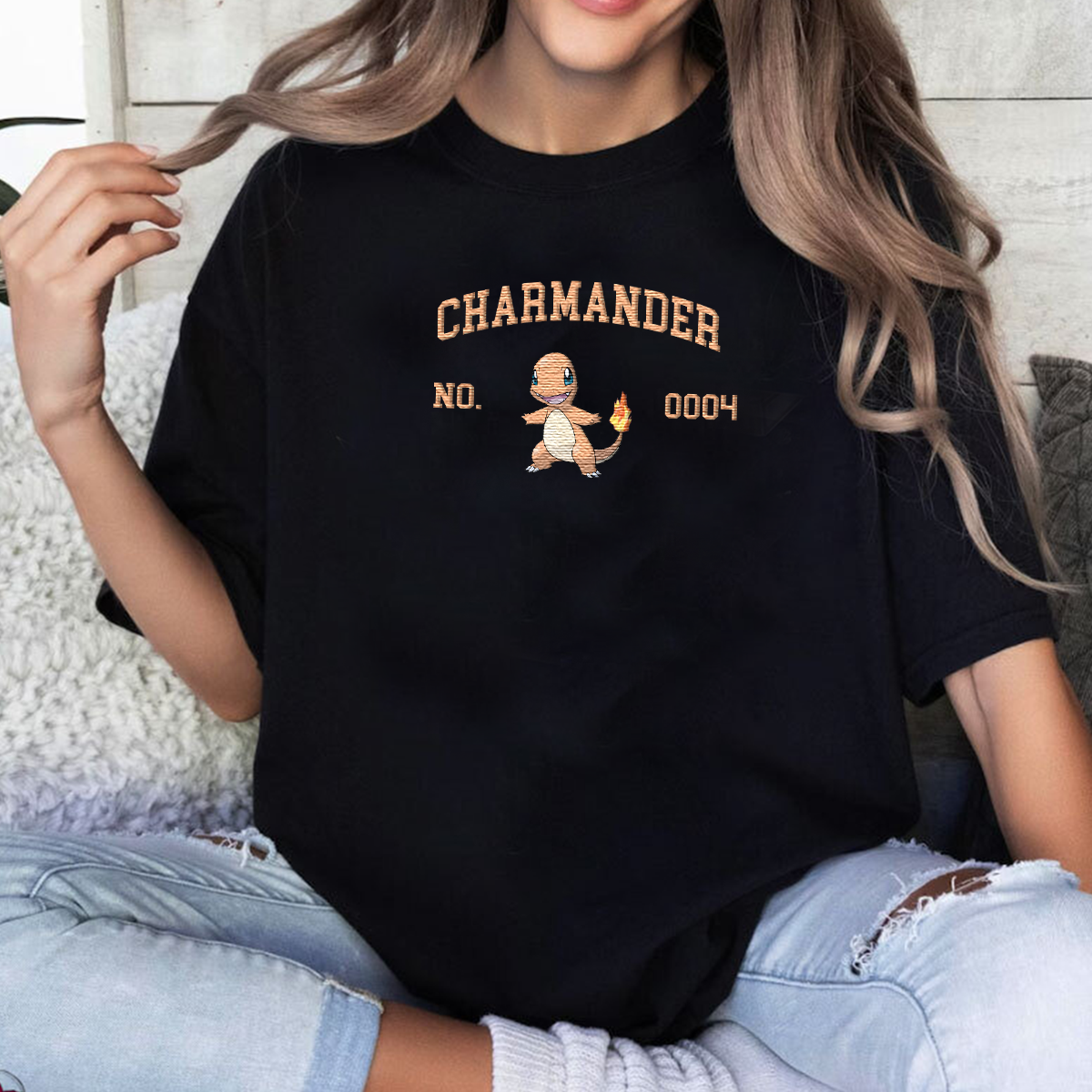 Magikarp, bezauberndes Pokémon-T-Shirt mit Anime-Motiv, bestickt, Rundhalsausschnitt, Kapuzenpullover, trendig, vielseitig und ein aufmerksames Geschenk für Freunde, ICE-898