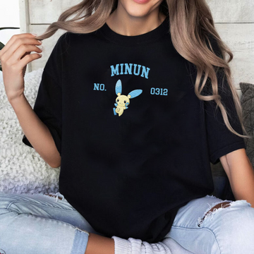 Minun Adorable Pokémon Anime-Themed Embroidered T-Shirt,Crewneck,Hoodie-Trendy Versatile and a Thoughtful Gift for Friends,ICE-1591