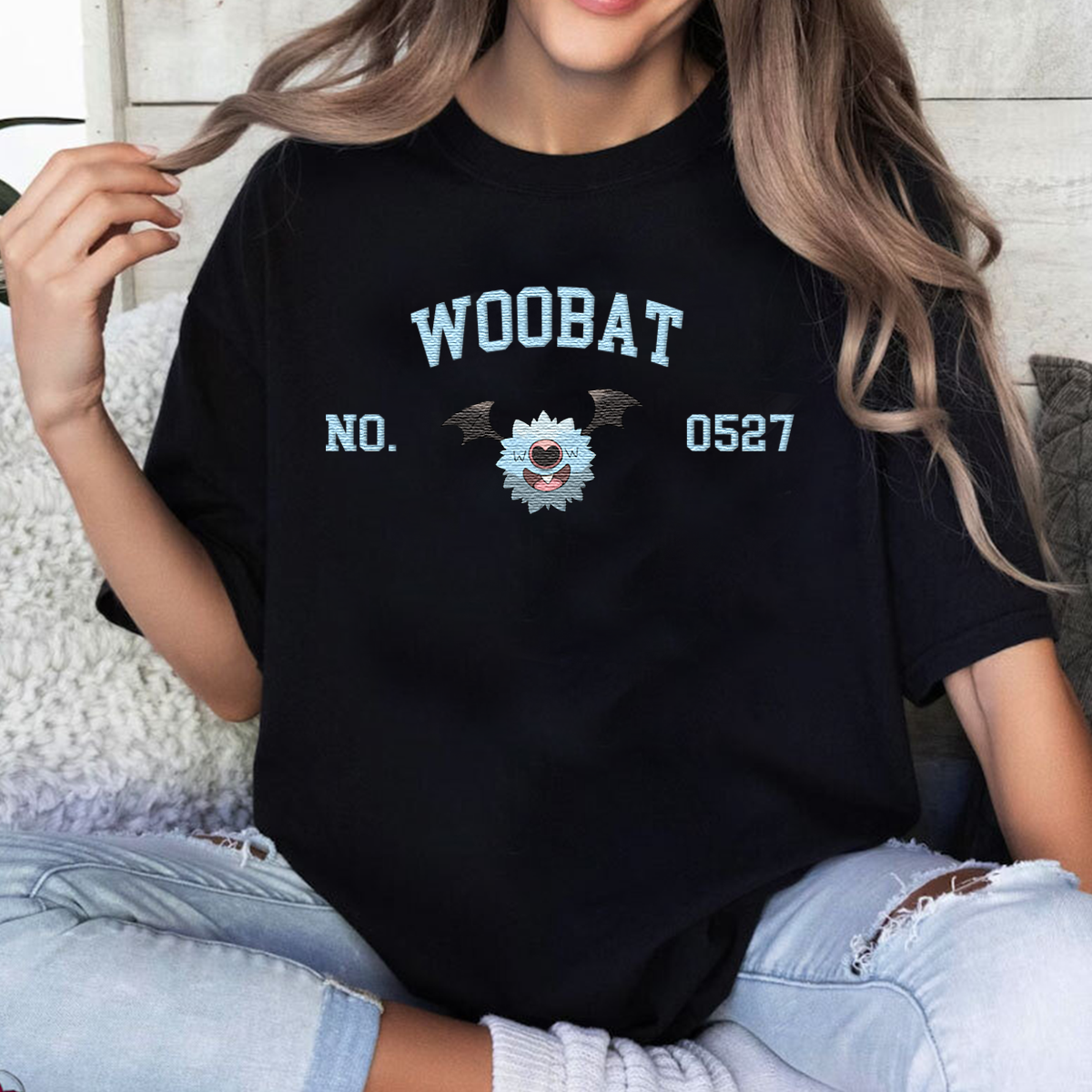Woobat Adorable Pokémon Anime-Themed Embroidered T-Shirt,Crewneck,Hoodie-Trendy Versatile and a Thoughtful Gift for Friends,ICE-1619