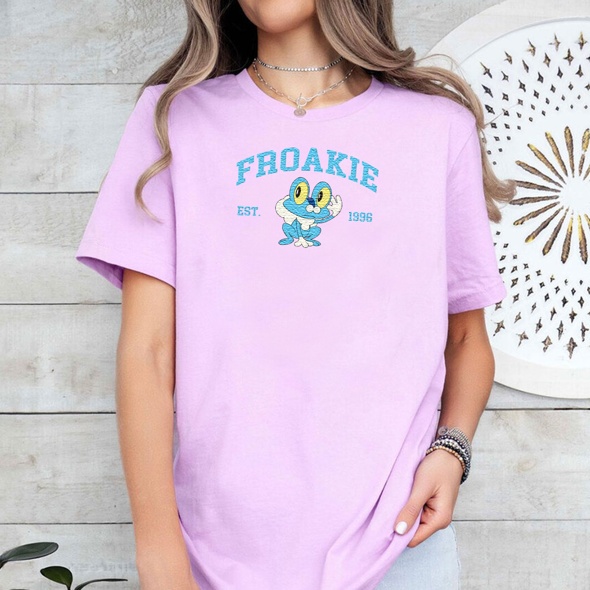 Froakie Adorable Pokémon Anime-Themed Embroidered T-Shirt,Crewneck,Hoodie-Trendy Versatile and a Thoughtful Gift for Friends,ICE-996