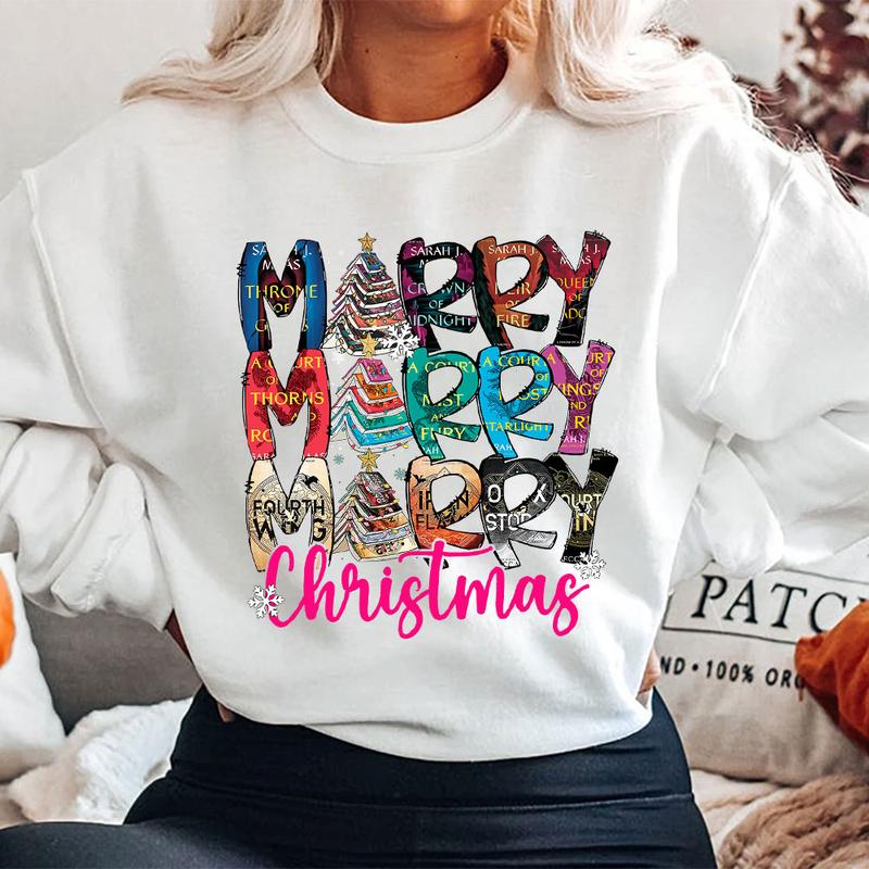 Merry Bookmas Buchliebhaber Weihnachtsgeschenk Grafik T-Shirt, Rundhalsausschnitt, Hoodie, HC-968