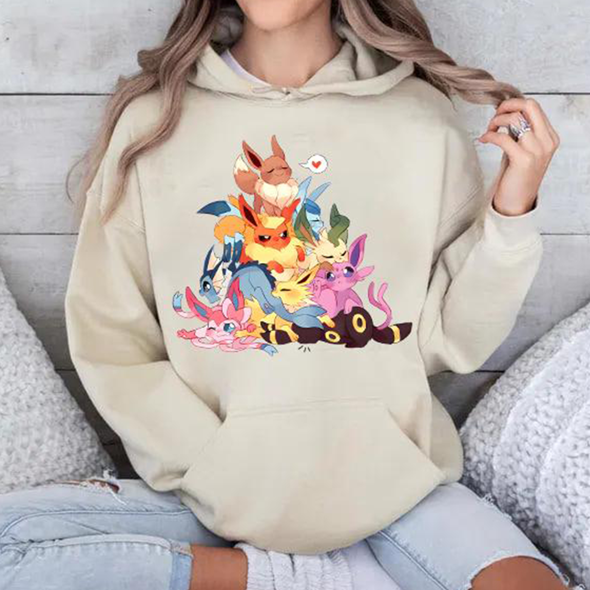Eevee Eeveelution Slyveon Umbreon Espeon Flareon Anime Vintage Kawaii T-Shirt, Rundhalsausschnitt, Hoodie, Für Weihnachtsgeschenk, TS-C-975