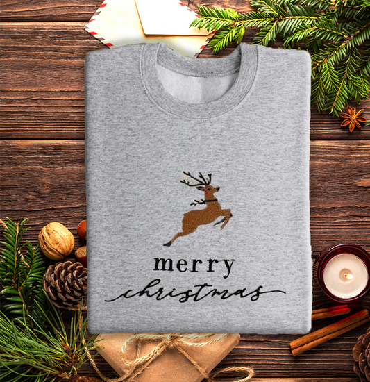 Personalized Merry Christmas Reindeer Embroidered Crewneck,Christmas Gift,TS-L-607