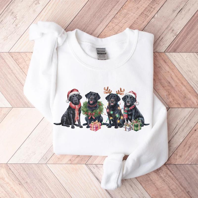 Schwarzer Labrador Weihnachtshund Lustiges gemütliches Winter-T-Shirt, Rundhalsausschnitt, Hoodie, HC-966