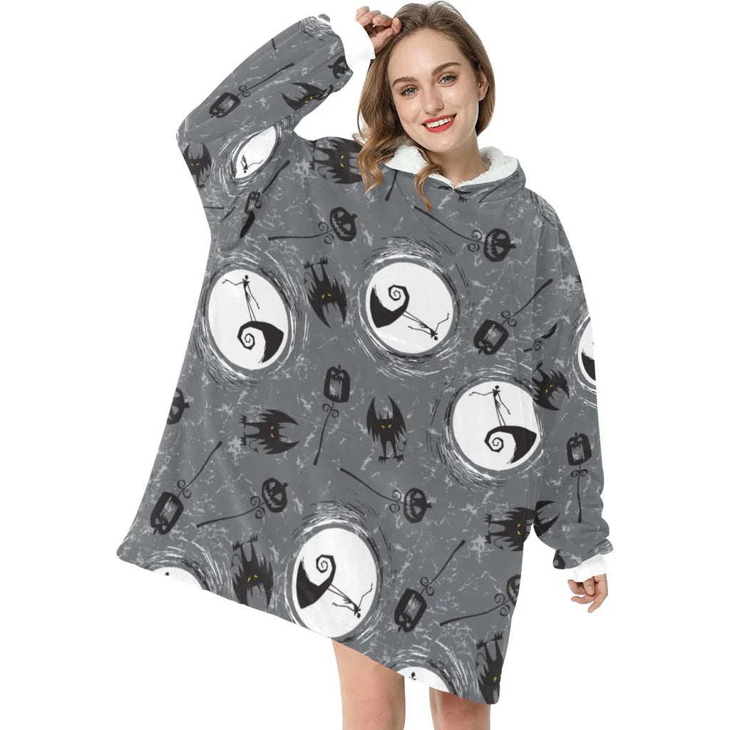 Grey Nightmare Before Christmas Print Blanket Pajamas,TS-L-884