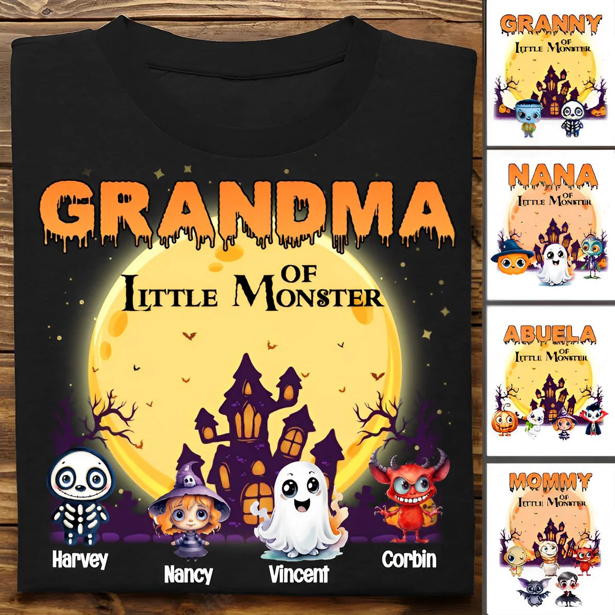 The Best Grandma of Little Halloween Monsters Personalized Grandma T-Shirt,TS-L-619