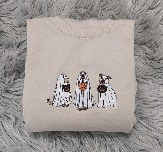 Trick or Treat Halloween Ghost Dogs Embroidered T-Shirt,Crewneck And Hoodie,TS-CT-686